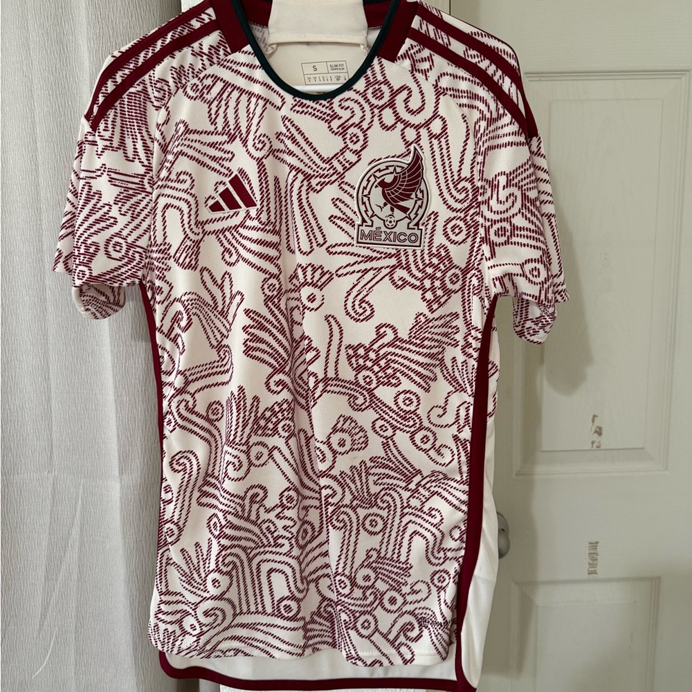 adidas White and Maroon Slim Fit Soccer Jersey